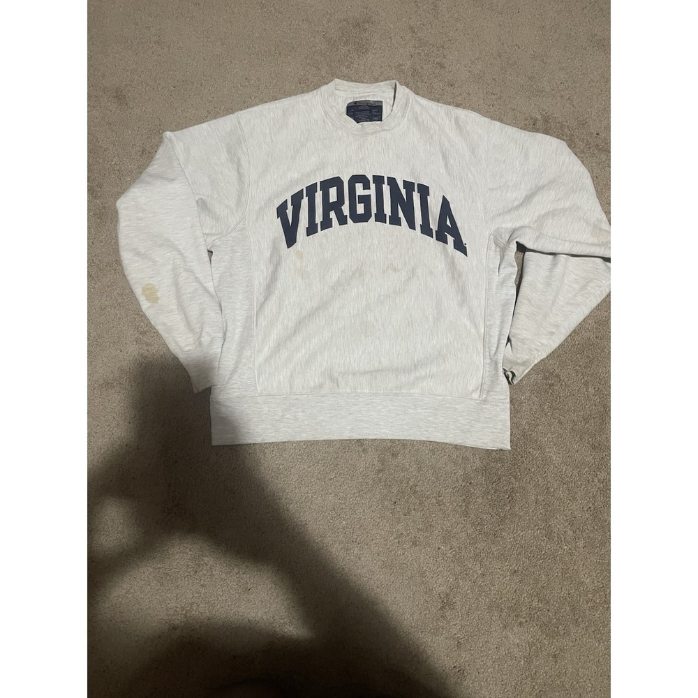 VTG 90s Premium Reverse Weave Champions Grey Distressed Virginia Sweater Size S